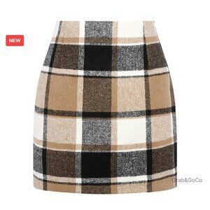 Wool Plaid Pencil Skirt High Waist Bodycon Mini Y2K Chic Casual